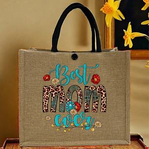 2025 logotipo personalizado promocional grande yute mamá bolsas de mano con asas regalo en blanco playa bolsas reutilizables bolsas de compras - Product Image 2