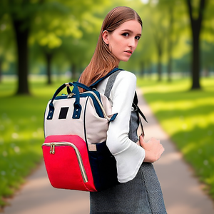 Myrva Colored Diaper <b>Backpack</b> <b>Large</b> Nylon Zipper Closure Preppy Style All Seasons Functional Storage Bag - Product Image 2