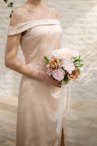Bouquets <span class=keywords><strong>de</strong></span> mariée en fleurs artificielles en soie rose et beige <span class=keywords><strong>sable</strong></span>, 4 pièces, 7 pouces, pour demoiselles d'honneur, mariage - Product Image 4