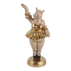 Statuetta di Ippopotamo Ballerina in Resina con Finitura Dorata, Pezzo d'Arte per Arredamento Casa, Soggiorno, Ufficio, Bagno - Product Image 1
