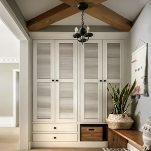 Armoire à portes à persiennes en bois massif personnalisée BALOM, ventilée et résistante à l'humidité, mobilier de chambre à coucher, panneau arrière épaissi - Product Image 5