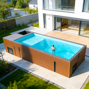 Piscine hors sol en bois et fibre de verre de 5 m x 3 m, petite piscine familiale, patio, bain froid, spa chaud - Product Image 5