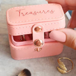 Mini PU Leather Ring Box Portable Travel Jewelry Organizer <b>Case</b> with Snap Button <b>Small</b> Jewelry Storage for Rings Earrings - Product Image 6