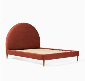 Letto di velluto semicircolare retrò francese letto di nozze moderno semplice formato doppio imbottito stile crema per appartamento camera da letto - Product Image 6