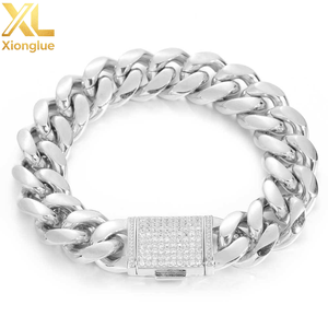 Wholesale Zircon Clasp Hop Cuban Chain Bracelet 18K Gold Plated 316L Stainless Steel Gift for Women and <b>Men</b> - Product Image 2