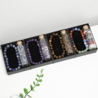 Bracelet en pierres précieuses naturelles de 8 mm et coffret cadeau avec pierres concassées pour hommes et femmes