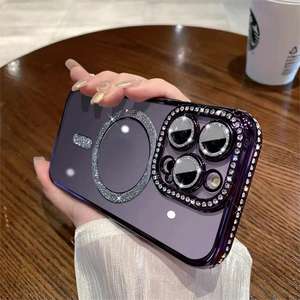 Funda para iPhone 17 Pro Max, con diamantes laterales, magnética, transparente, electrochapada, de cobertura total y anticaídas - Product Image 6