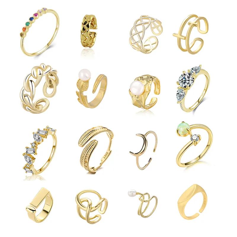 Кольцо из стерлингового серебра 925 пробы для женщин, покрытие из 18-каратного золота, полый жемчуг, регулируемые кольца на пальцы, модные CZ, ювелирные украшения