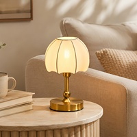 Lámpara de Mesa Inalámbrica con Atenuación Táctil Vintage, Lámpara de Noche Recargable con Pantalla de Tela para Restaurante, Hotel, Interior Europeo