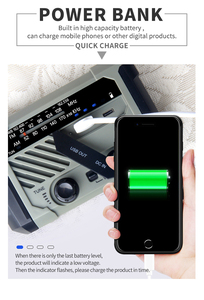 Batería de 2000mAH integrada con manivela manual, Radio Solar FM, AM, con función de batería <span class=keywords><strong>AAA</strong></span> - Product Image 2