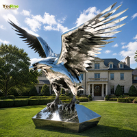 Escultura de águila grande de acero inoxidable con alas extendidas, estatua de pájaro de metal pulido para decoración de jardín, plaza, hotel, villa, personalizable.