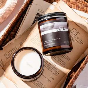 Etiqueta privada de lujo personalizado 7oz Premium negro perfumado tarro de vidrio hecho a mano cera de soja vela votiva para Navidad - Product Image 2