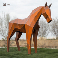 Sculpture d'art animalier rouille de jardin Statue de cheval géométrique en acier corten à vendre