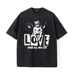 T-Shirt Oversize da Uomo con Grafica 'Love You All <span class=keywords><strong>My</strong></span> Life' Stile Retrò Streetwear, Manica Corta, 100% Cotone Lavorato a Maglia Ecologico - Product Image 1