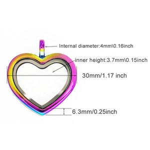 Silver Color rainbow Color Peach <strong>Heart</strong> <strong>Shape</strong> Glass <strong>Locket</strong> With Rhinestone Memory Living Magnetic Closure Glass Floating <strong>Locket</strong> - Product Image 4