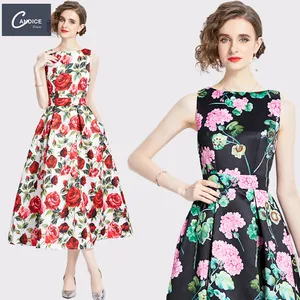 Candice new arrival 2023 floral printed a line summer maxi casual party wear dresses for women sleeveless