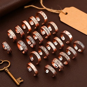 Men's Red Copper Engraved Open <b>Ring</b> With Magnet Retro Fashion Jewelry Gift - Product Image 4