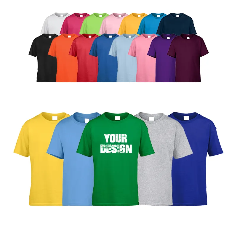 卸売子供100% コットンチャイルドカスタムロゴデザインプレーンカラーキッズTシャツプリントロゴ