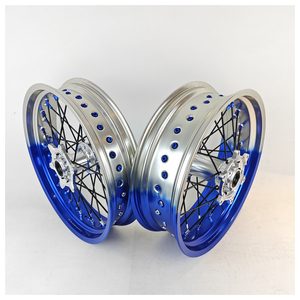 Ruedas Supermoto para KTM EXC SXF 125 <span class=keywords><strong>250</strong></span> 450, 17 Pulgadas, Mazas CNC Billet, Llantas de Aluminio, Azul Claro, 17x3.5 17x5.0, Juego de Ruedas Motard para Carreras - Product Image 1