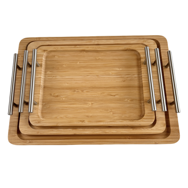Wholesale Multi-function Natural Bamboo Wooden Food Serving Tray with Handle for Home Living Room and Kitchen