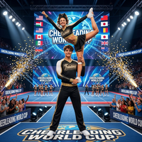 Uniforme de cheerleading noir et or personnalisé avec strass, ensemble de performance unisexe pour hommes et femmes