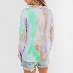 เสื้อแขนยาวมีฮู้ดพิมพ์ลายมัดย้อมมีซิป,เสื้อฮู้ดลำลองทรงหลวมมีกระเป๋าหูรูดสำหรับผู้หญิงฤดูใบไม้ร่วงฤดูหนาว - Product Image 3