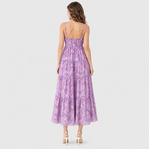 Elegante Abito <span class=keywords><strong>da</strong></span> Giardino Viola, Vestito Fluido a Strati in Viscosa, <span class=keywords><strong>Abbigliamento</strong></span> Floreale Femminile per Resort e Vacanze - Product Image 5