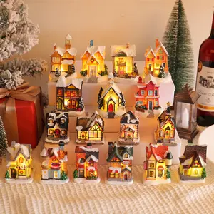 Adornos navideños, cabañas de resina, decoraciones de mesa de Casa luminiscentes coloridas