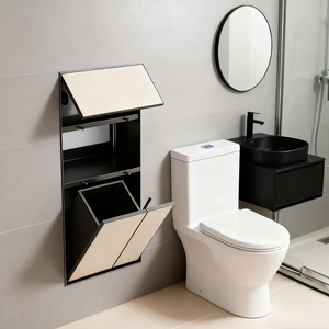 Porte-papier toilette multifonctionnel caché, moderne, en acier inoxydable, tout-en-un, brosse à toilette, poubelle, niche murale encastrée - Product Image 4