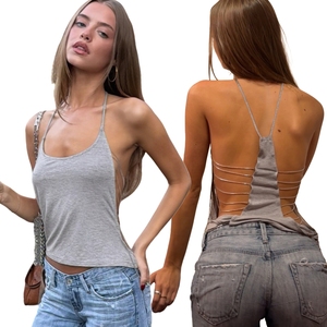 เสื้อกล้ามเปิดหลังแบบเซ็กซี่ ไม่มีสายรัด แต่งกระดุม ผ้าถัก ระบายอากาศได้ดี เป็นมิตรกับสิ่งแวดล้อม สีพื้น - Product Image 1