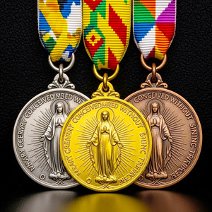 Medalla Religiosa de la Virgen María Concebida Sin Pecado, con Recubrimiento de Oro, Plata y Bronce, con Cinta de Estrellas, para Eventos Religiosos y Recuerdos - Product Image 1