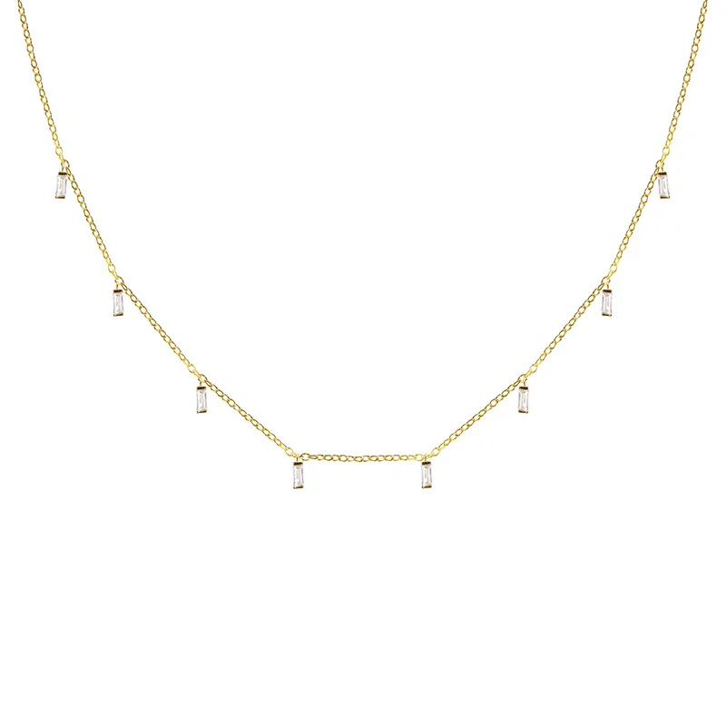 Tasarımcı özelleştirmek adı 925 ayar basit ve çok yönlü kare elmas kadın klavikula saf takı gümüş kolye