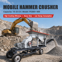 Concasseur à marteaux diesel mobile PC600x400, petite taille, avec convoyeur à bande d'alimentation pour l'extraction de roches, de pierres et d'or dans les carrières
