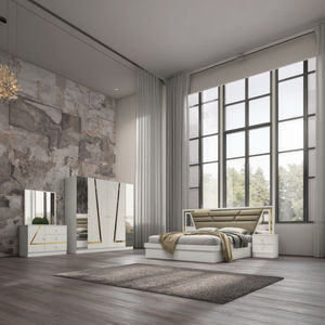 DAVINI Set Completo di Mobili per Camera da <span class=keywords><strong>Letto</strong></span>: <span class=keywords><strong>Letto</strong></span>, 2 Comodini, Armadio, Cassettiera, Tavolo, Design con Specchio, Altamente Personalizzabile per Appartamenti - Product Image 1