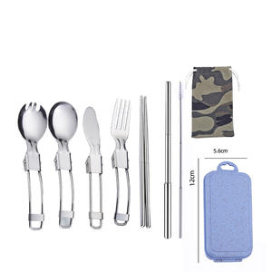 Ensemble de couverts pliables, couteau, fourchette, cuillère, baguettes, <span class=keywords><strong>paille</strong></span> télescopique, vaisselle pliable, ensemble de vaisselle pour pique-nique en plein air - Product Image 5