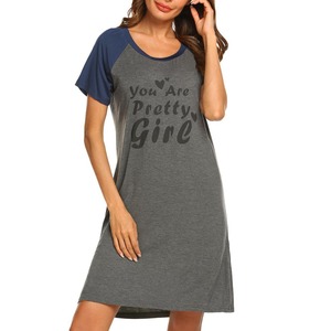 Camisón de Verano para Mujer, Modal, con Estampado de Letras, Color Contrastante, Ropa Casual para el Hogar, <span class=keywords><strong>Pijamas</strong></span> para Mujer - Product Image 2