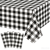 Nappe de table carrée en PEVA 54*108 pouces, noire et blanche, jetable, épaisse, en plastique, pour fête