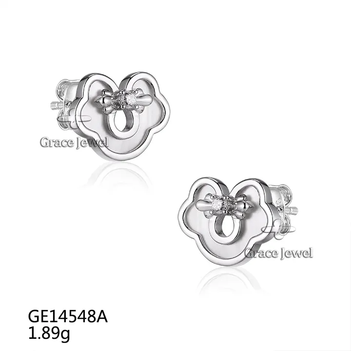 Grace Kitty Cat Animal Bow Shell 925 Silver Nobel Decorate Earrings Women Trendy 2021