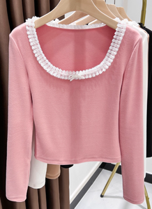 <span class=keywords><strong>Pull</strong></span> en <span class=keywords><strong>dentelle</strong></span> à col rond pour femmes pour l'automne et l'hiver un haut à manches longues chaud et confortable à porter <span class=keywords><strong>sous</strong></span> les vêtements - Product Image 4