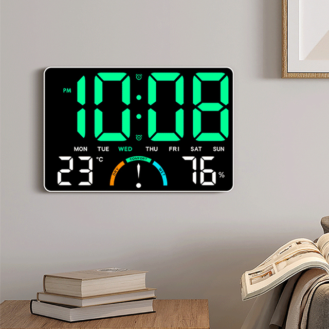 Customized 9.8 Smart Table Clock With CE and ROHS Certification Digital Clock Large Display Temperature Humidity Led Wall Clock