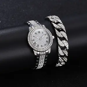 2024 jam tangan berlian modis jam tangan gelang rantai baja Roma untuk wanita perhiasan