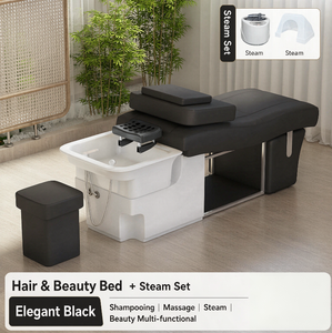 Sillón de Peluquería Negro con Vaporizador, Unidad de Lavado y Masaje para el Cabello, Equipo de Salón de Belleza - Product Image 1