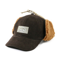 Chapeau d'hiver en velours côtelé nordique à 6 panneaux avec rabat d'oreille, bonnet tendance avec lien d'oreille réglable, patch personnalisé, doublure en coton chaud, unisexe, décontracté