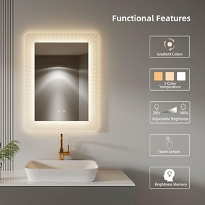 Miroir <span class=keywords><strong>de</strong></span> salle <span class=keywords><strong>de</strong></span> bain rectangulaire éclairé à LED mural avec fonction mémoire, température <span class=keywords><strong>de</strong></span> couleur 3000K-6500K, anti-buée - Product Image 5