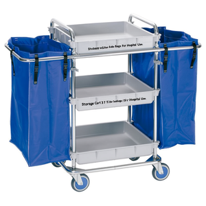 Carrello portaoggetti a 3 ripiani in acciaio inox 77 L grigio con borse laterali blu per uso ospedaliero - Product Image 2