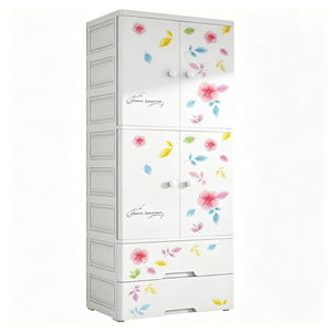 Armadio in Plastica PP per Bambini con Disegni Cartoon, <span class=keywords><strong>Cassetti</strong></span> Rimovibili, Divisori e Barra Appendiabiti, Organizzatore per Vestiti da Camera dei Bambini - Product Image 1