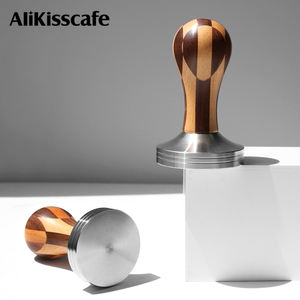 Outils de barista 49mm 51mm 53mm 58mm pour porte-filtre, <span class=keywords><strong>accessoires</strong></span> pour machine à café expresso, tamper à café à base plate avec poignée en bois - Product Image 5