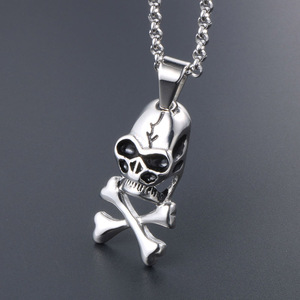 Collier avec pendentif en forme de crâne, en acier inoxydable, design croix de Sain Benoît, pour hommes et femmes, bijoux punk tendance SP060 - Product Image 2