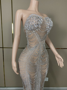 Vestido de Coquetel de Luxo para Festa de Aniversário, Elegante e Moderno, com Miçangas e Franjas, Vestido Discreto para Aniversário - Product Image 4