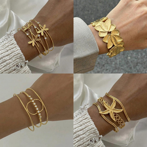 X&L โบโฮ โอเชียน มัลติ โมทีฟ คัฟ แบรนด์เล็ต 18K ชุบทองสแตนเลสกันน้ำกำไลข้อมือแฟชั่นเครื่องประดับสำหรับผู้หญิงขายส่ง - Product Image 2